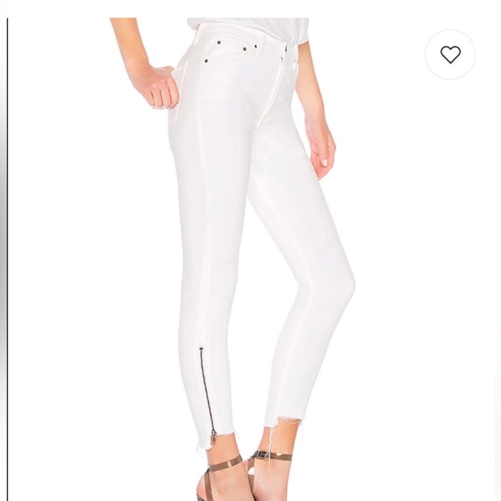 GRLFRND Kendall Highrise Cropped White Jeans with Zipper Detailing